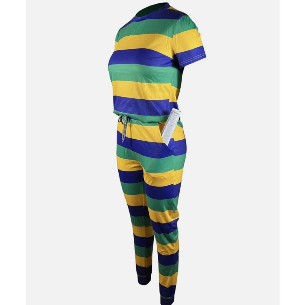 Mardi Gras Purple, Green and Gold Striped 2pc Set - Picture 4 of 5